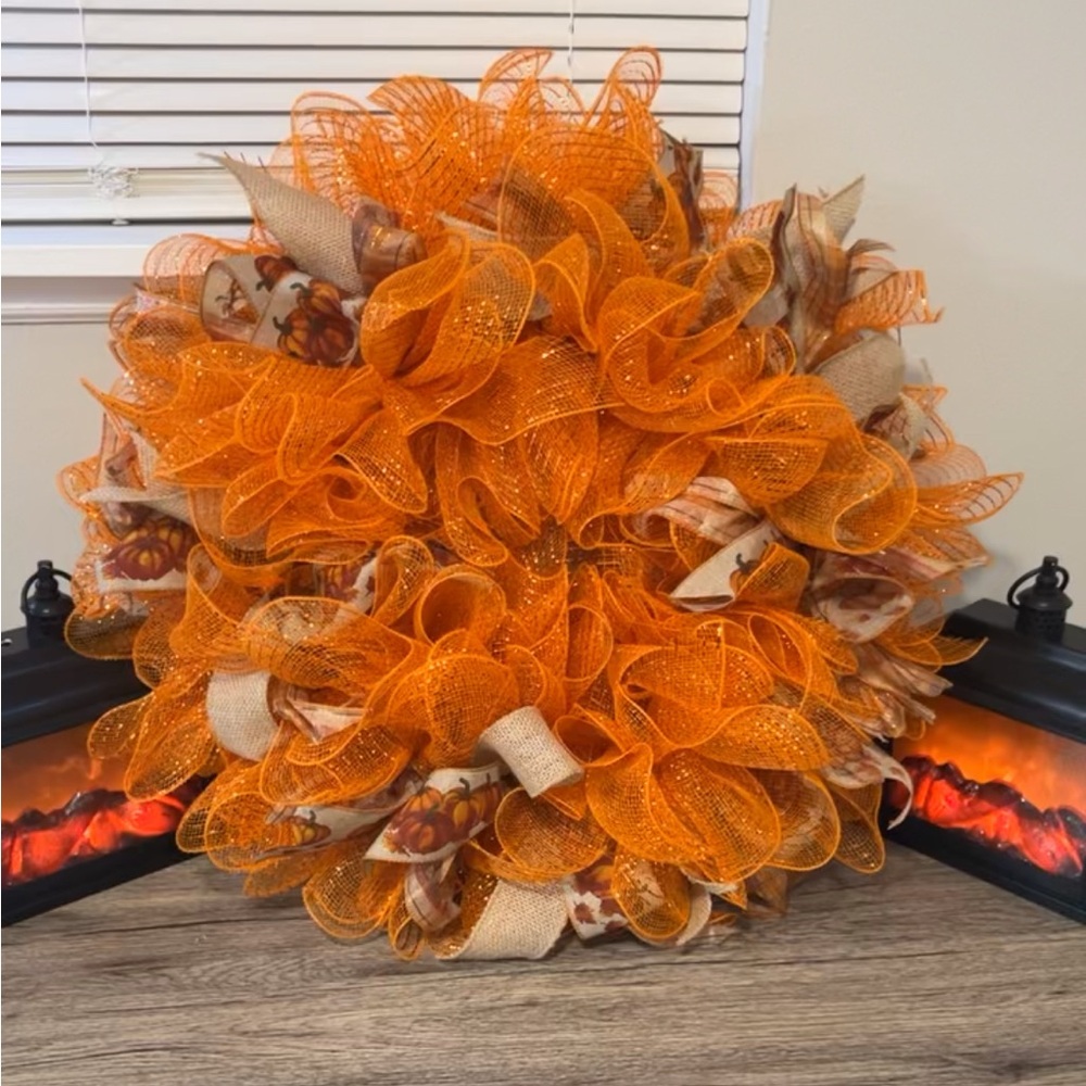 Festive Orange Mesh Wreath